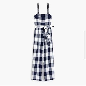 JCrew NWT Navy Gingham Linen Cropped Jumpsuit